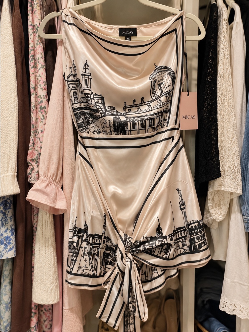 MICAS Satin Architectural Print Mini Dress – XS – NWT